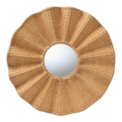 bali & pari Palm Scalloped Rattan Wall Mirror - Handwoven Wicker Round Accent Mirror, Boho Decorative Wall Art for Entryway or Living Room